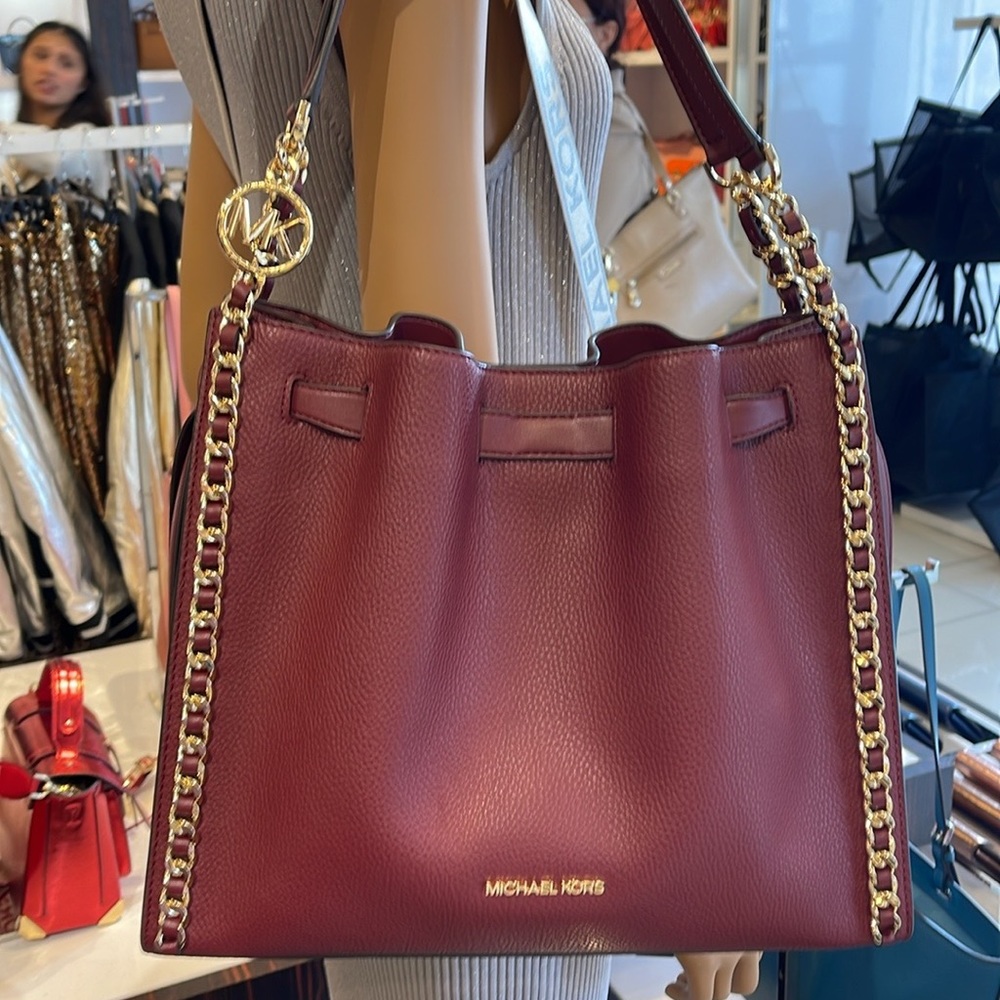 MICHAEL KORS
Mina Large Chain Shoulder Tote Bag
Dark Cherry 
NWT - Picture 2 of 16